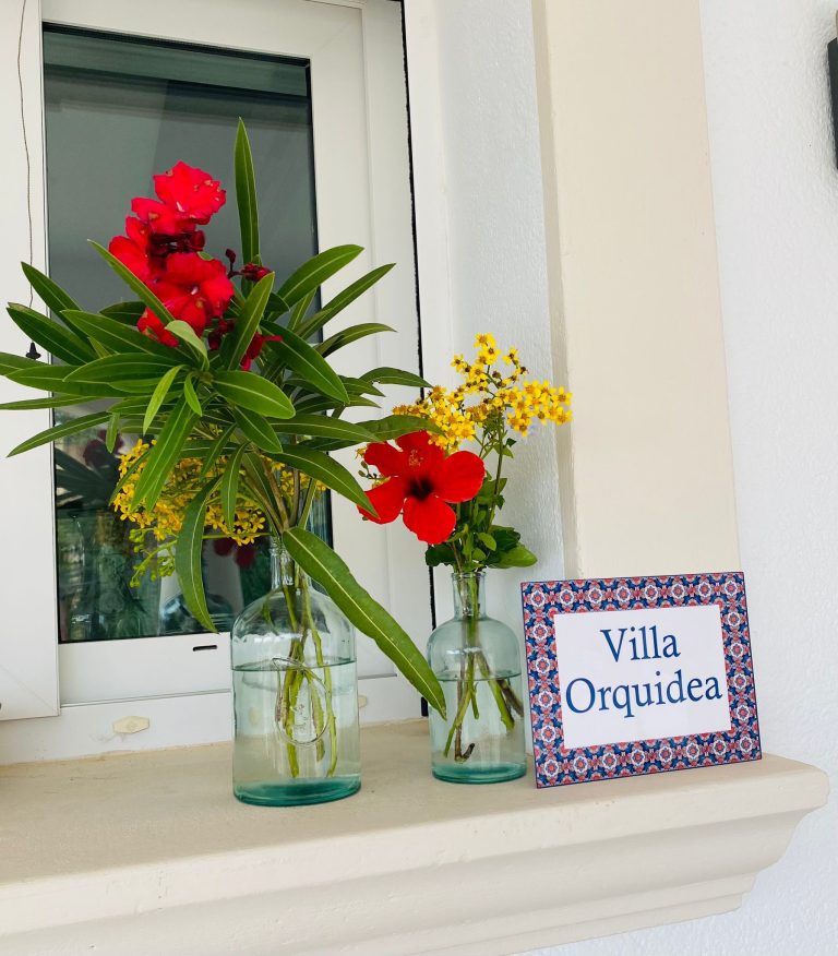 Decorative flowers on window at Villa Orquídea in Dénia
